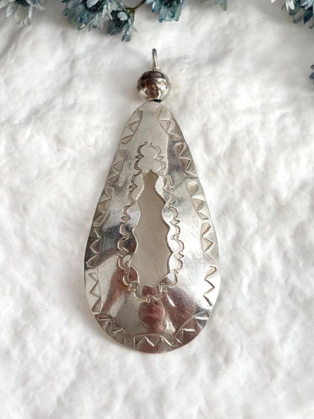 Southwest Teadrop Feather of Spear Motif Sterling Silver 925 Vintage Pendant